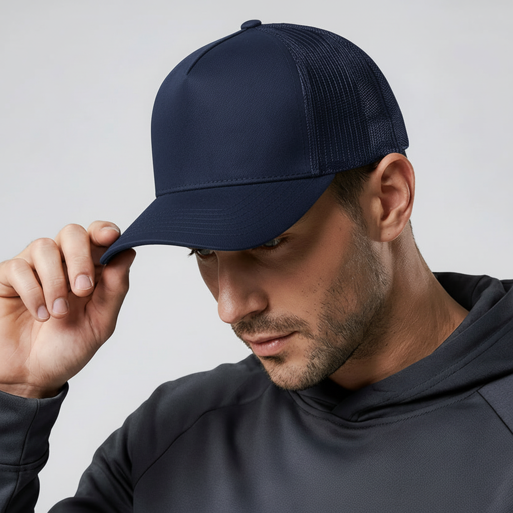 Casquette 5 panneaux filet arrière bleu marine classique