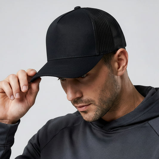 Black Classic 5 Panel Mesh Back