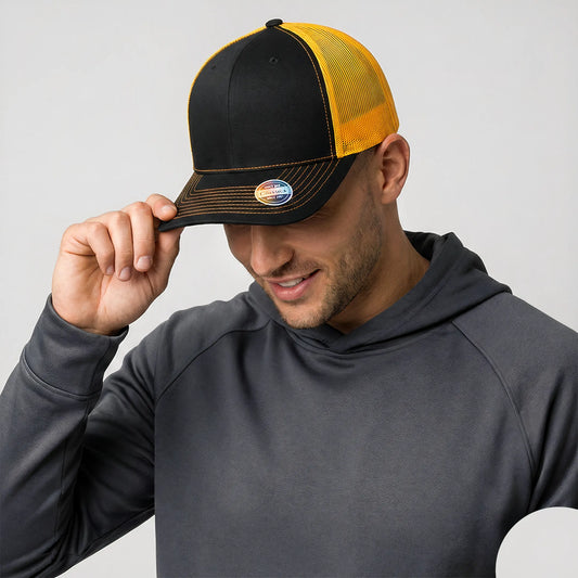 Black-Orange Classic 6 Panel Mesh Back