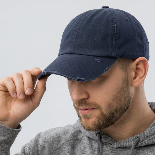 Navy Distressed Performance Cap