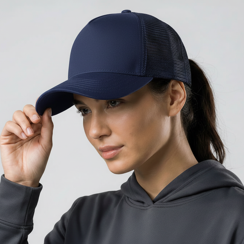 Casquette 5 panneaux filet arrière bleu marine classique