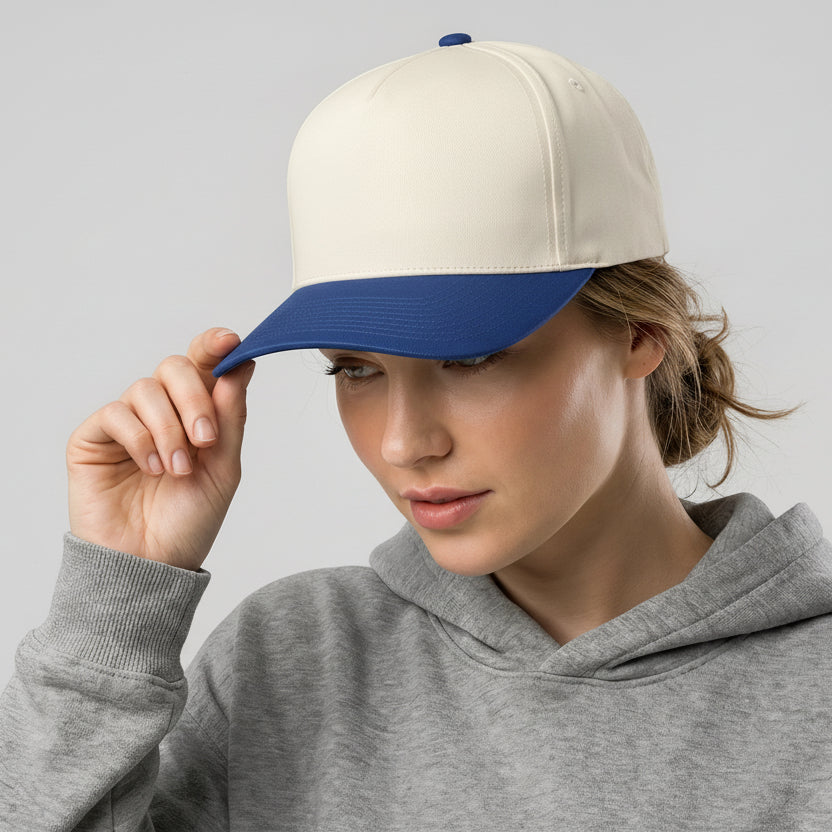 Cream-Blue Structured Performance Cap