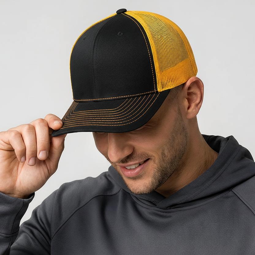Black-Orange Classic 6 Panel Mesh Back