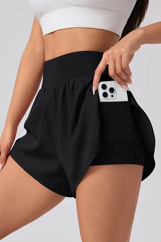 Short sport femme taille haute – Extensible, opaque, avec poches