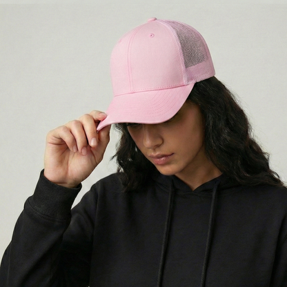 Casquette classique en maille à 6 panneaux, monochrome rose clair