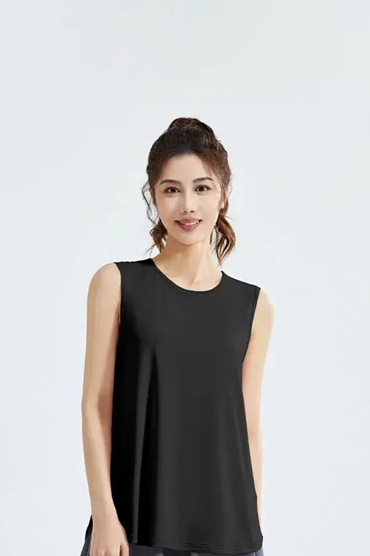 Débardeur sport femme – Col rond, uni, respirant en mesh